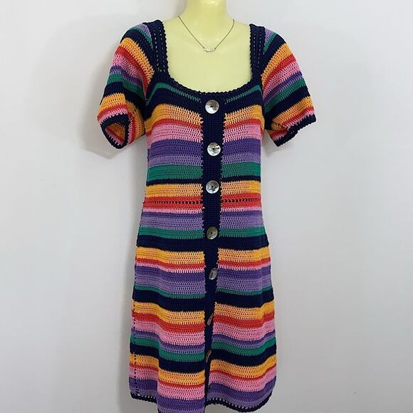 Farm Rio  Dress Multicolor Crochet "RENATA" NWOT SZ MEDIUM - Picture 5 of 7